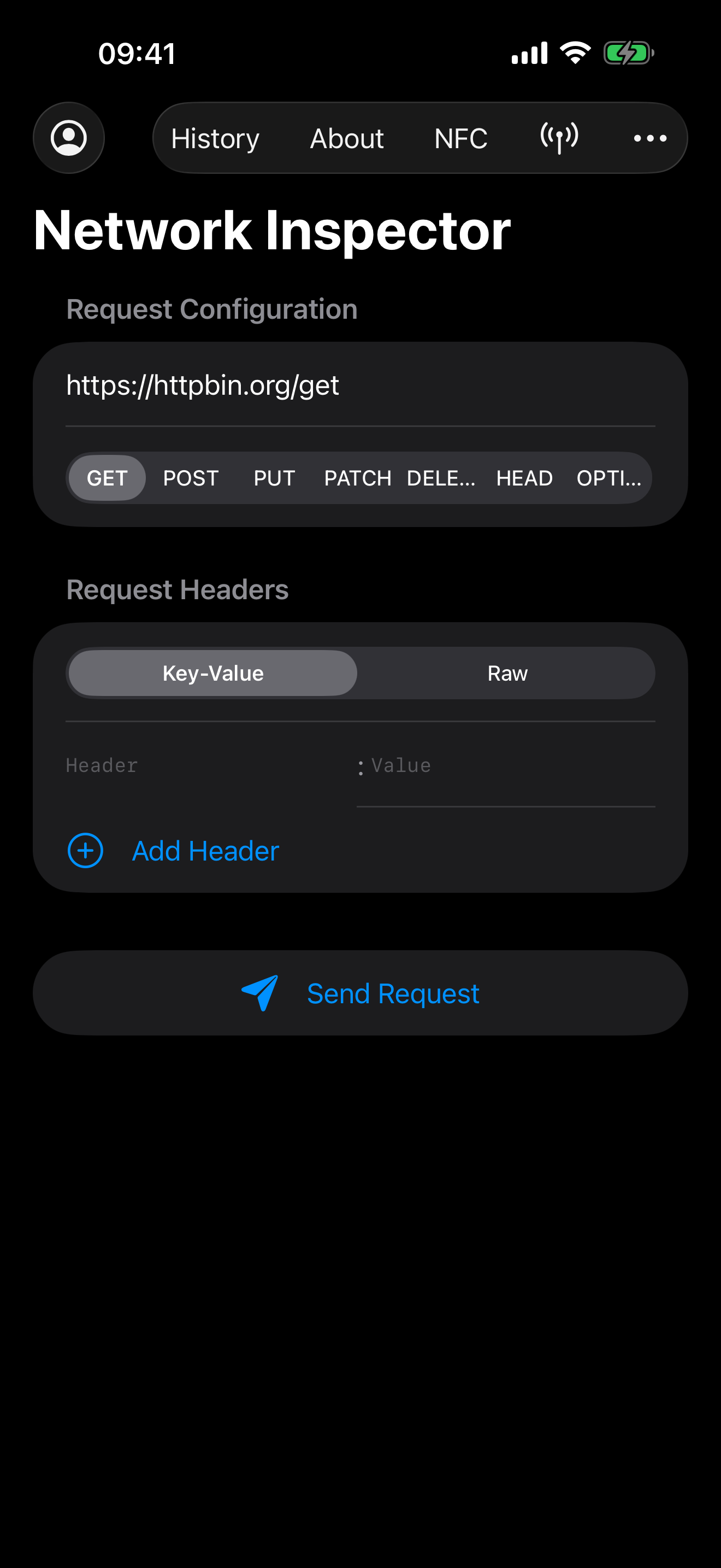 网络调试界面 - HTTP 请求配置与响应查看